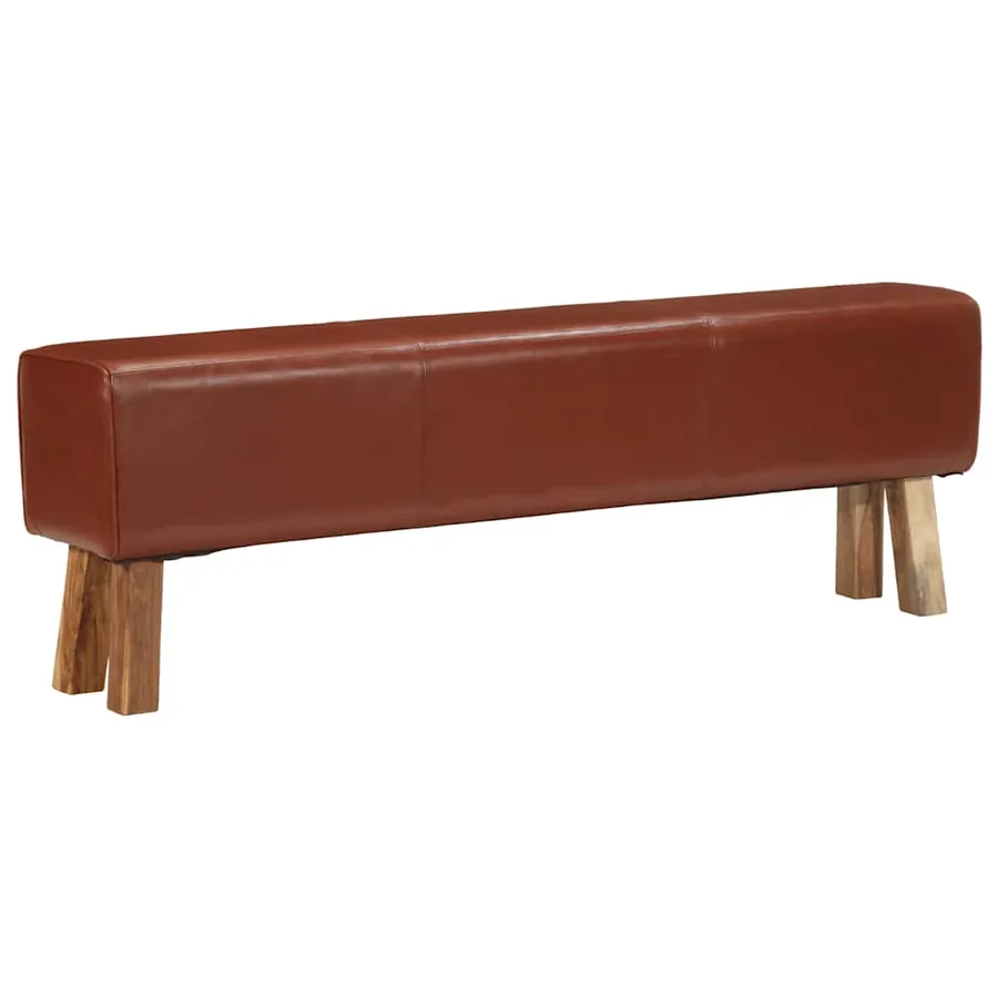 Banc saut de cheval 160 cm Marron Cuir véritable et bois acacia - 10