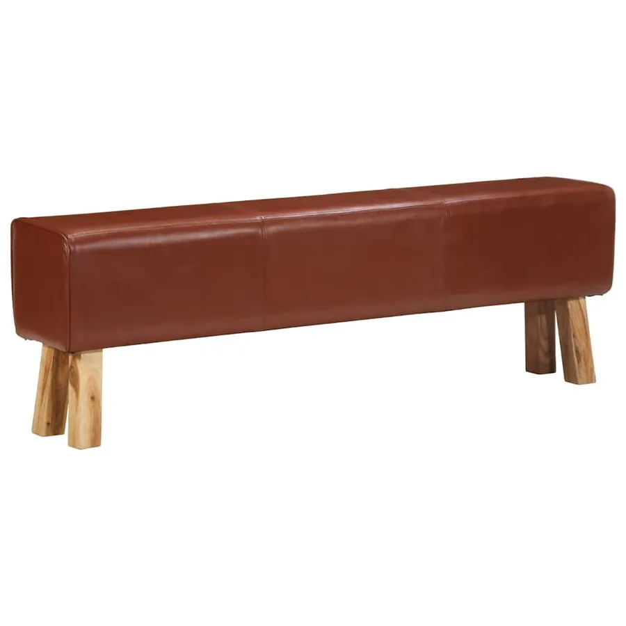 Banc saut de cheval 160 cm Marron Cuir véritable et bois acacia - 9