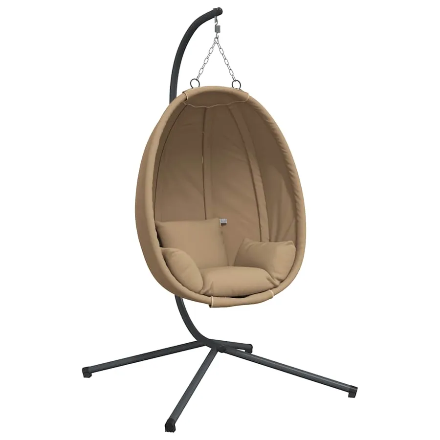 Chaise suspendue en forme d'œuf et support taupe tissu et acier - 2