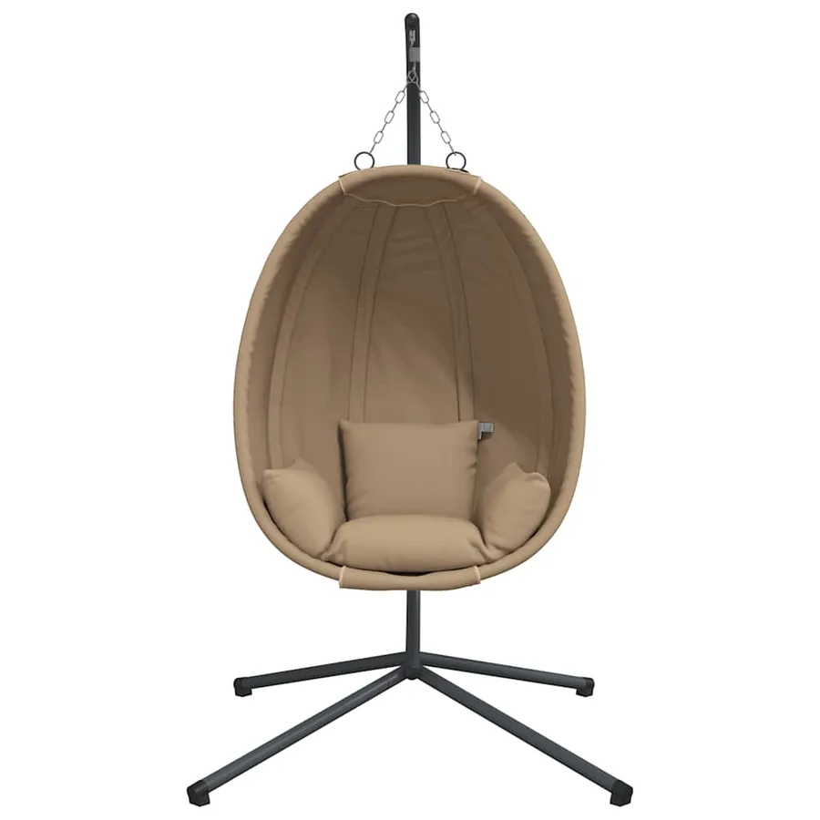 Chaise suspendue en forme d'œuf et support taupe tissu et acier - 4
