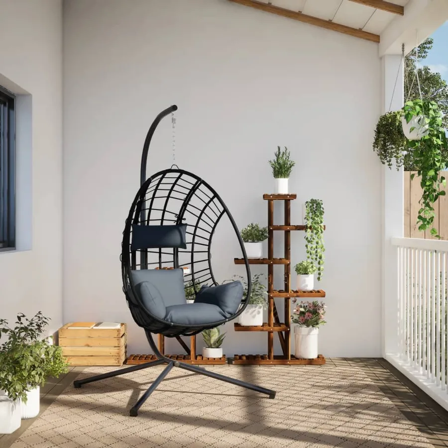 Chaise suspendue œuf support anthracite rotin et acier - 3