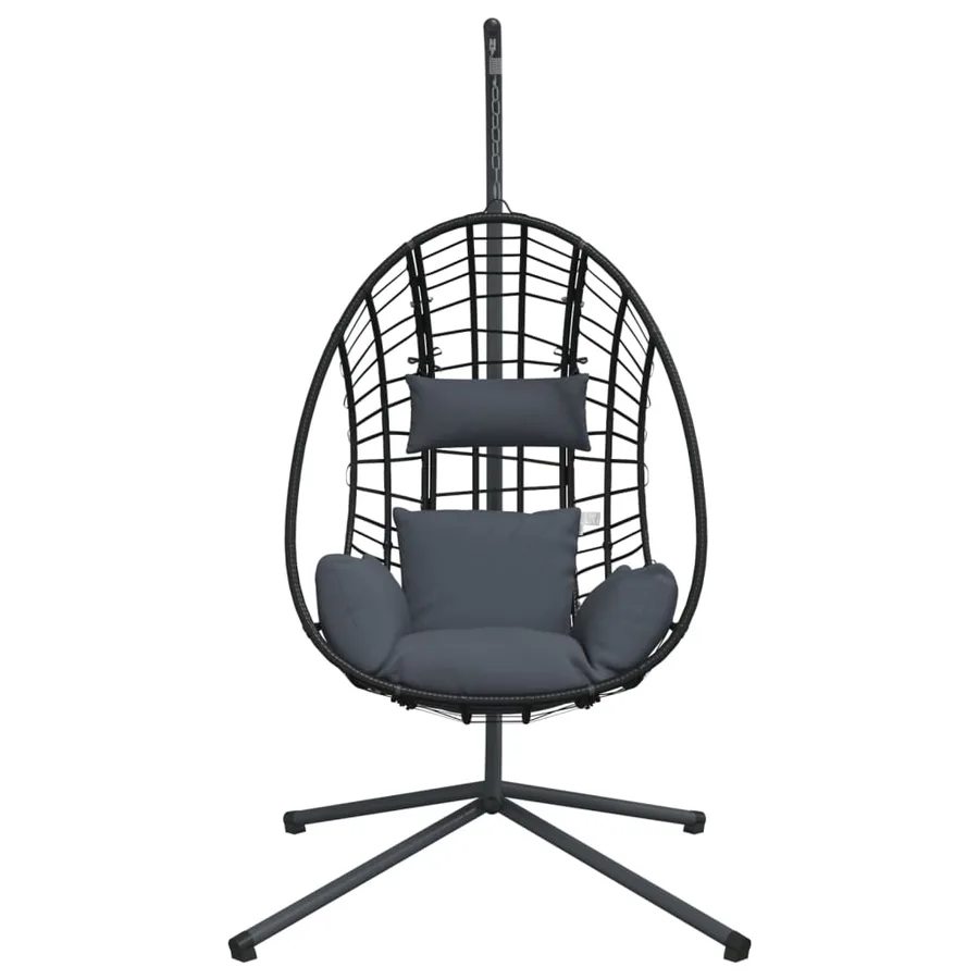 Chaise suspendue œuf support anthracite rotin et acier - 4