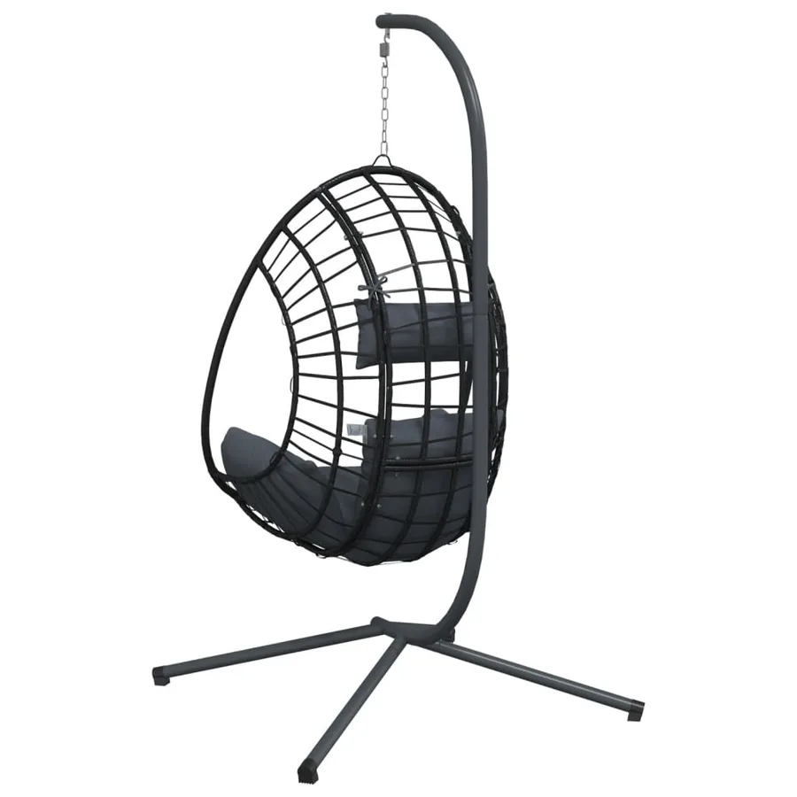 Chaise suspendue œuf support anthracite rotin et acier - 6