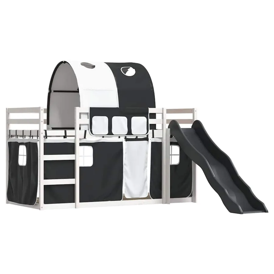 Lit superposé sans matelas avec toboggan blanc noir 80x200 cm - 3