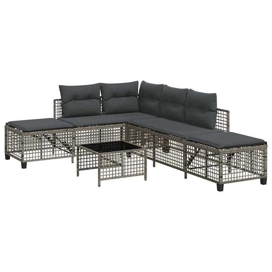 Salon de jardin d'angle avec coussins 3 pcs gris résine tressée - 2