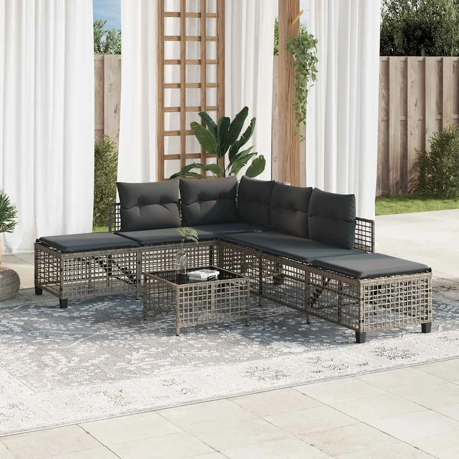 Salon de jardin d'angle avec coussins 3 pcs gris résine tressée - 3