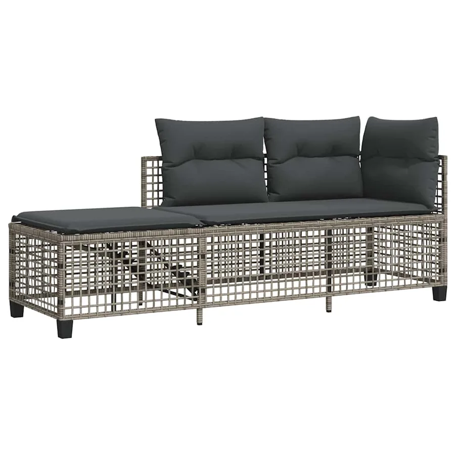 Salon de jardin d'angle avec coussins 3 pcs gris résine tressée - 4