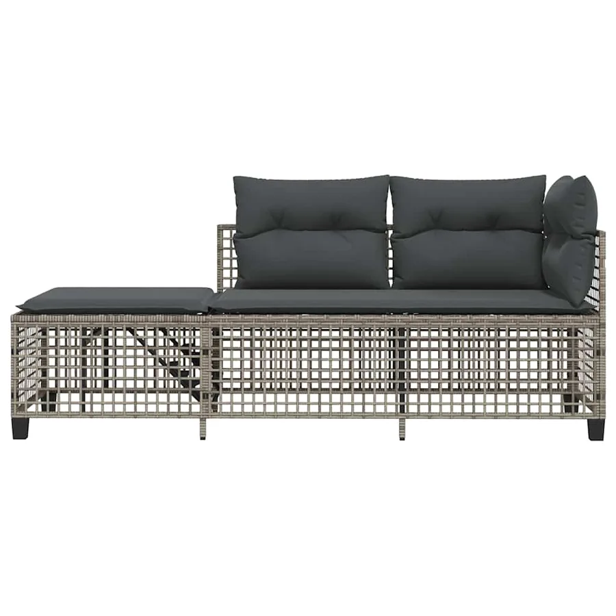 Salon de jardin d'angle avec coussins 3 pcs gris résine tressée - 5
