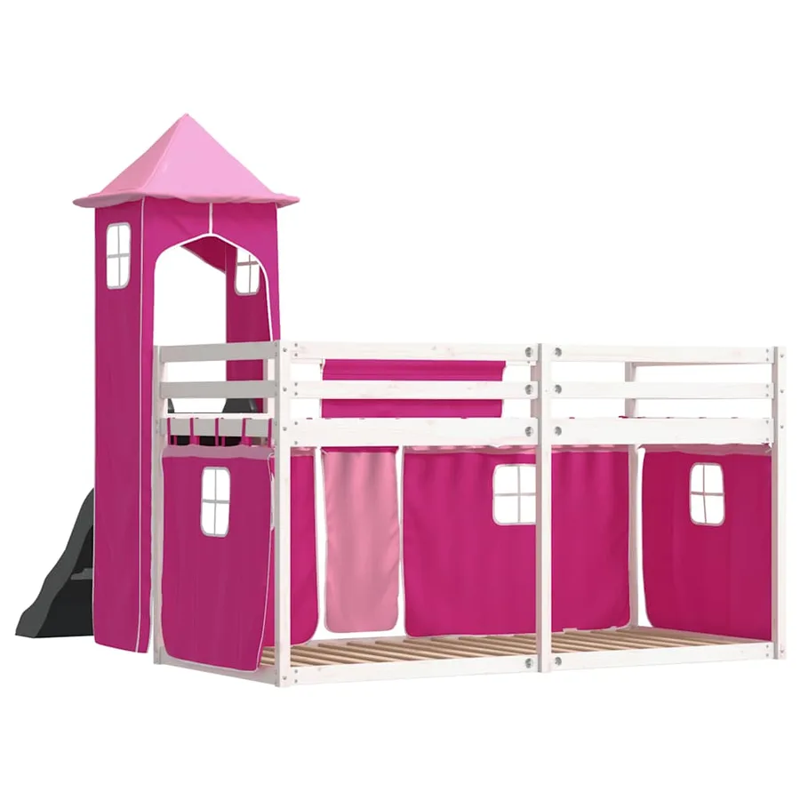 Lit superposé sans matelas avec toboggan et rideaux 80x200 cm - 10