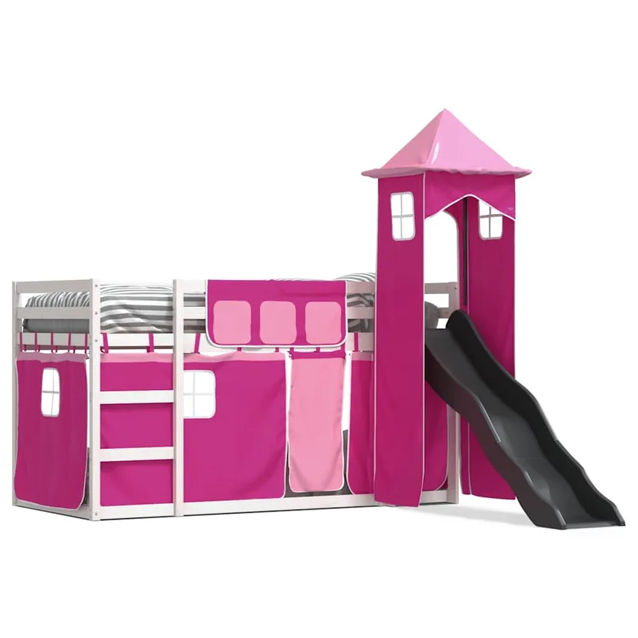 Lit superposé sans matelas avec toboggan et rideaux 80x200 cm - 2