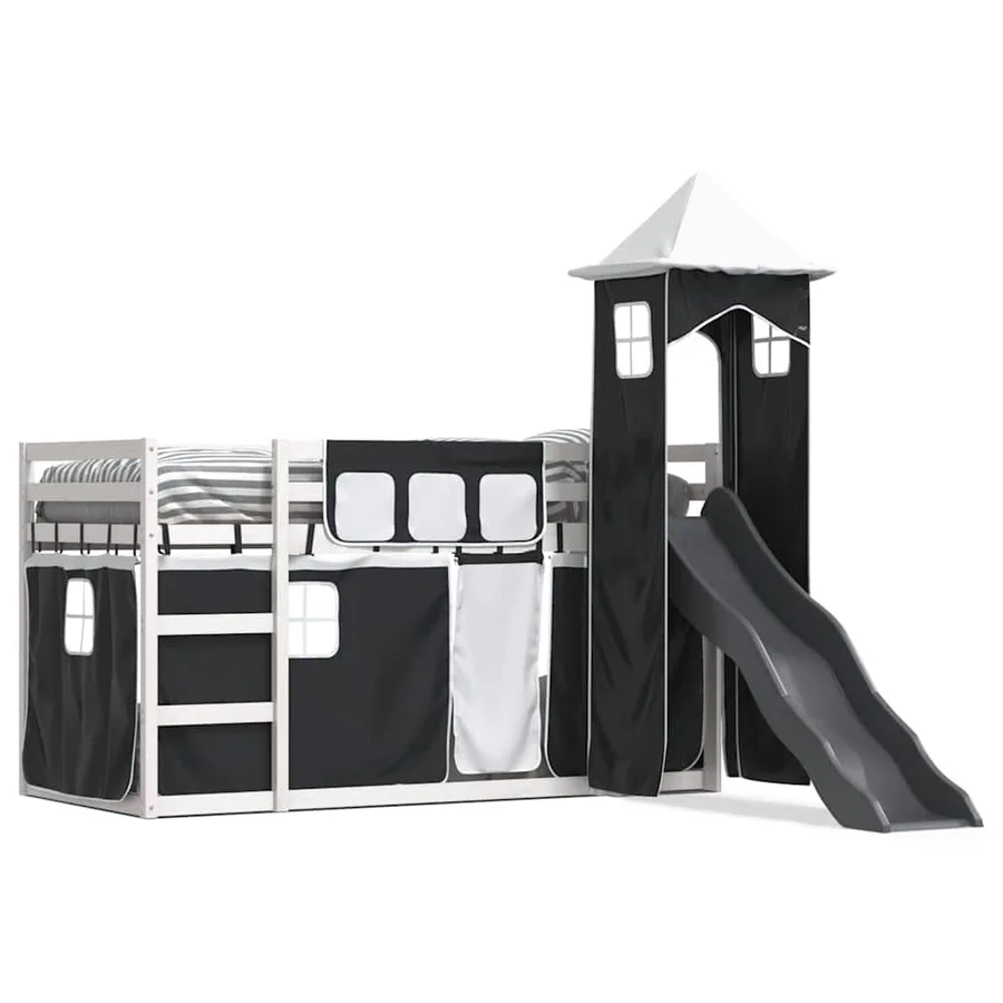 Lit superposé sans matelas avec toboggan blanc noir 80x200 cm - 2