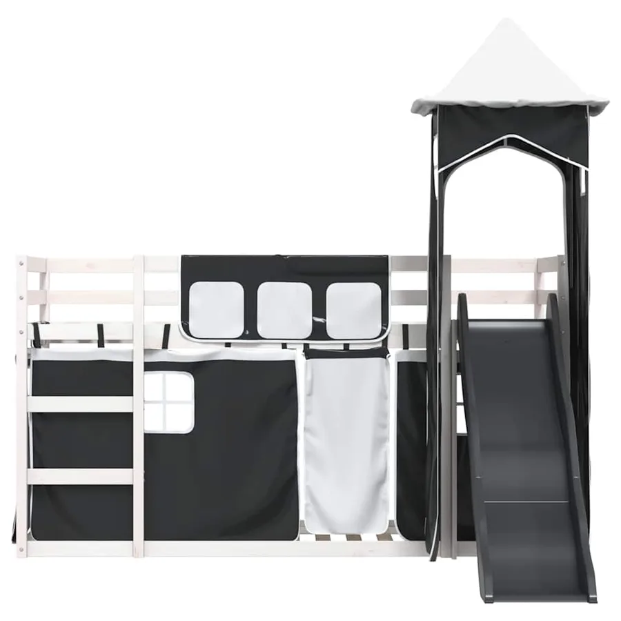Lit superposé sans matelas avec toboggan blanc noir 80x200 cm - 7