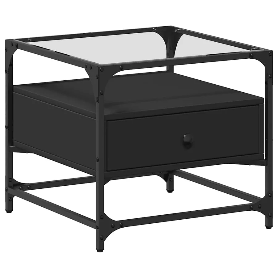 Table basse avec dessus en verre noir 50x50x45 cm acier - 2