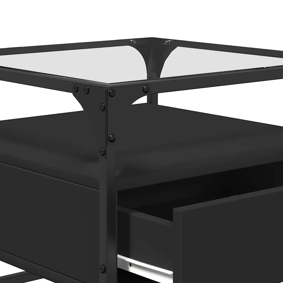 Table basse avec dessus en verre noir 50x50x45 cm acier - 8