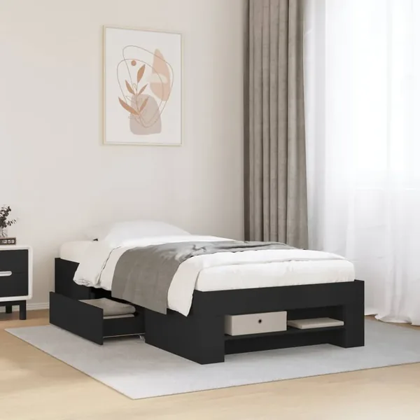 Cadre de lit sans matelas noir 75x190 cm bois ingénierie