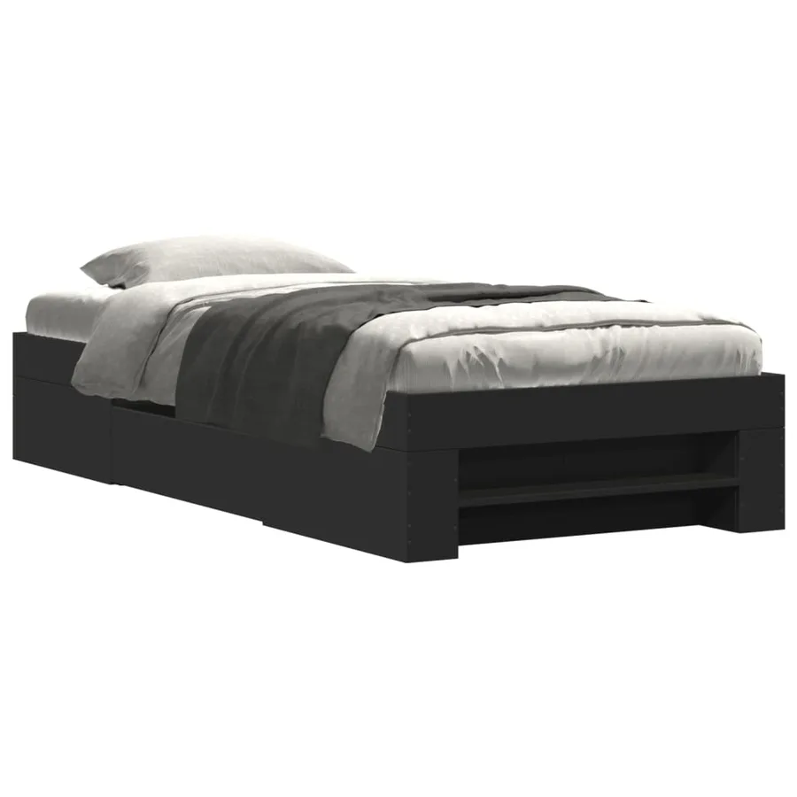 Cadre de lit sans matelas noir 75x190 cm bois ingénierie - 2