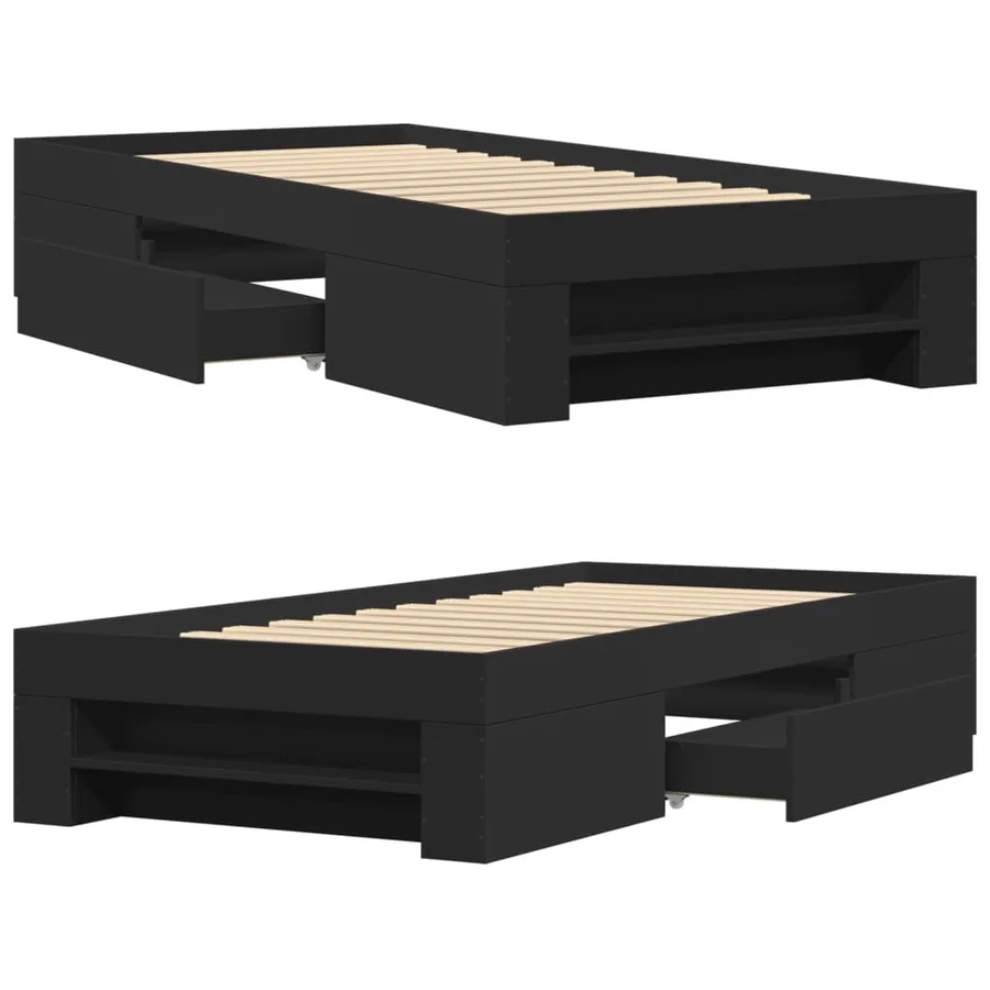 Cadre de lit sans matelas noir 75x190 cm bois ingénierie - 8