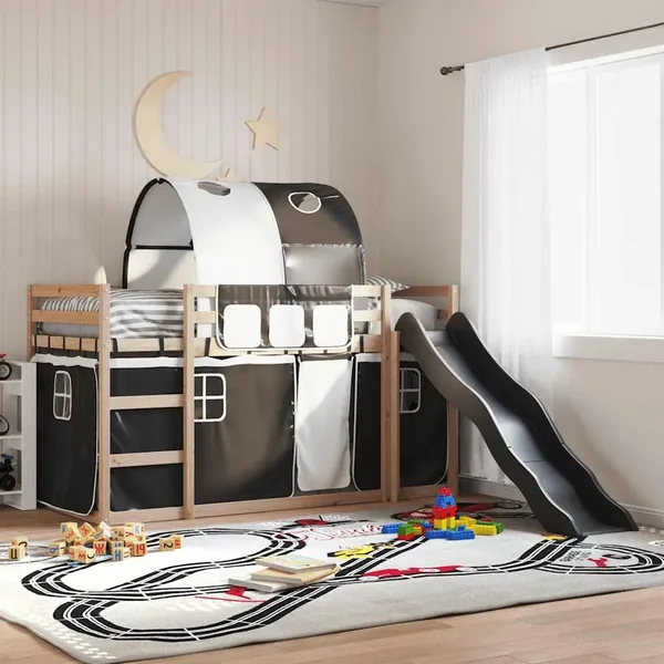 Lit superposé sans matelas avec toboggan blanc noir 90x190 cm
