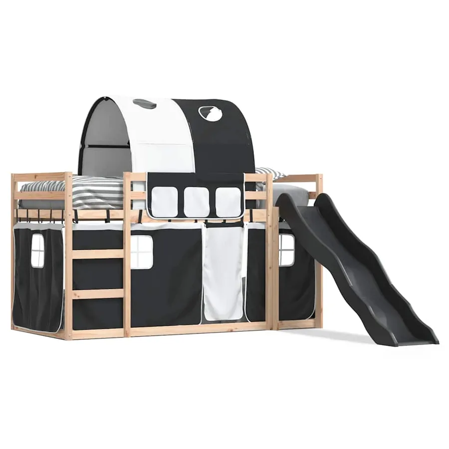 Lit superposé sans matelas avec toboggan blanc noir 90x190 cm - 2