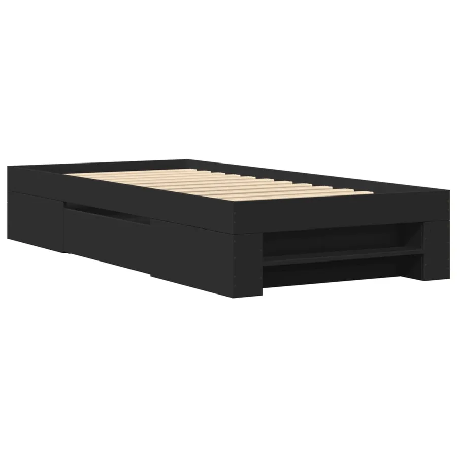 Cadre de lit sans matelas noir 90x190 cm bois ingénierie - 3