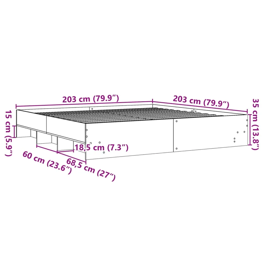 Cadre de lit sans matelas blanc 200x200 cm bois d'ingénierie - 10