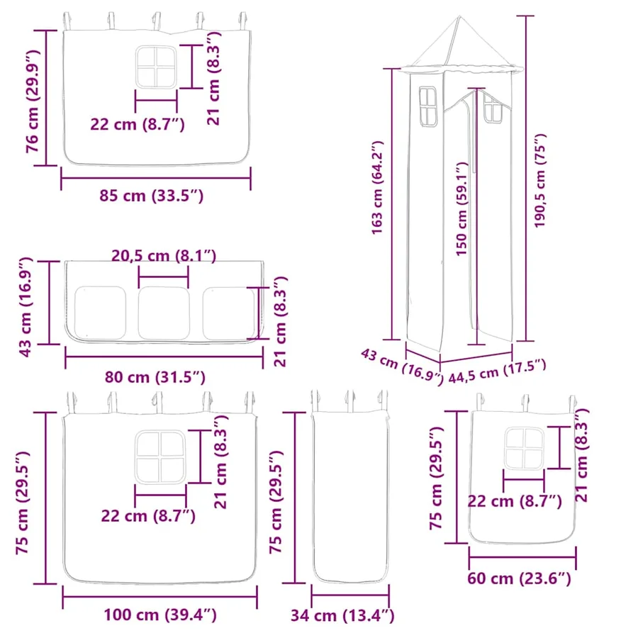 Lit superposé sans matelas avec toboggan et rideaux 80x200 cm - 17
