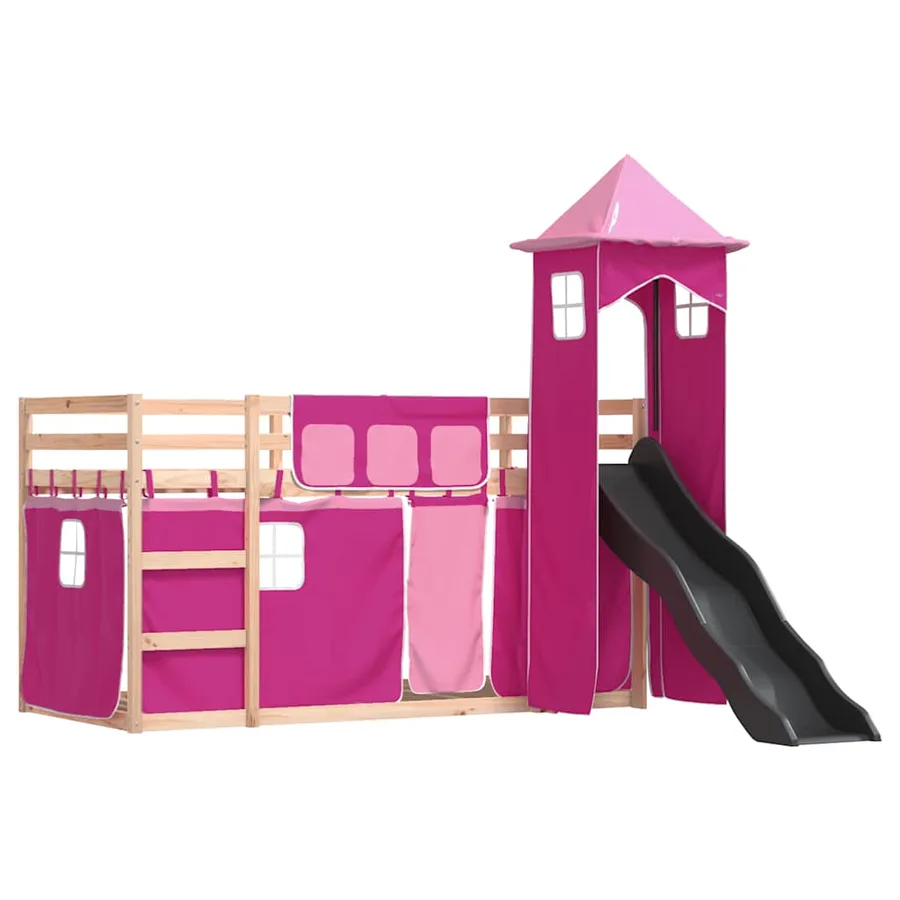 Lit superposé sans matelas avec toboggan et rideaux 80x200 cm - 3