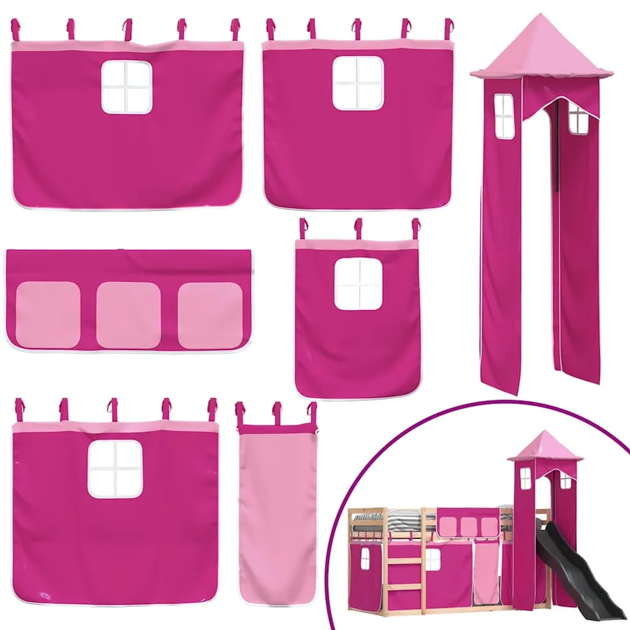 Lit superposé sans matelas avec toboggan et rideaux 80x200 cm - 5