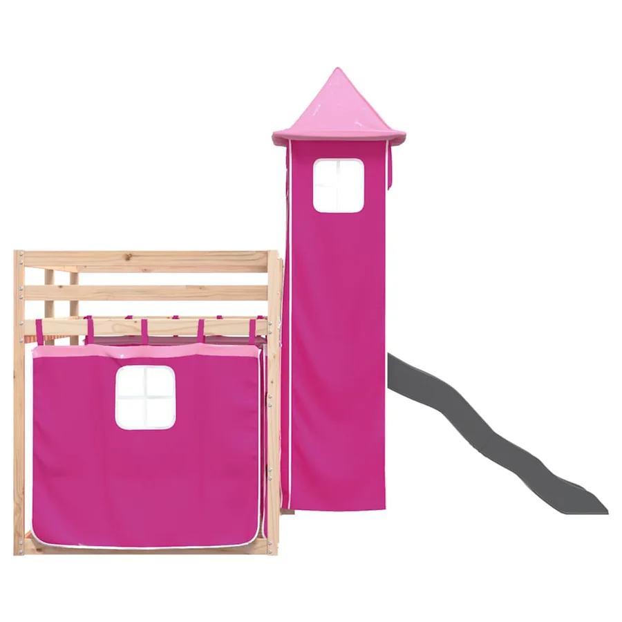 Lit superposé sans matelas avec toboggan et rideaux 80x200 cm - 9