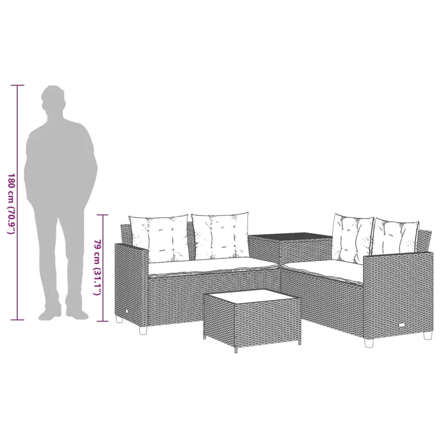 Canapé de jardin avec table et coussins en forme de L noir - 13