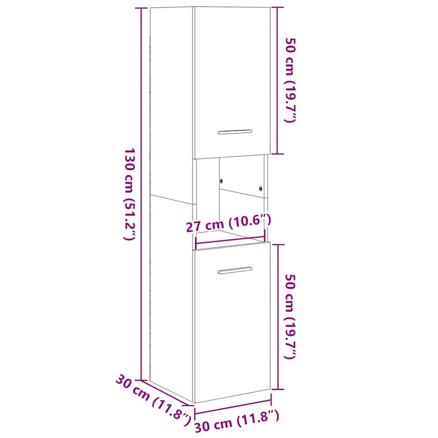 Armoire de salle de bain Chêne sonoma 30x30x130 cm Aggloméré - 12