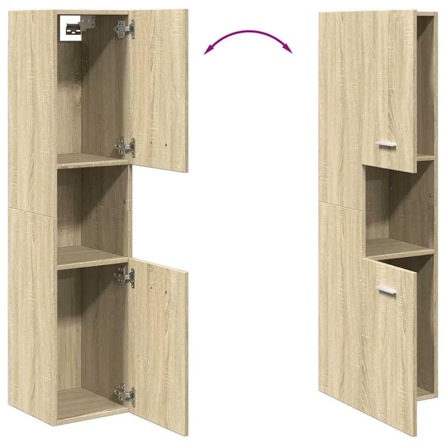 Armoire de salle de bain Chêne sonoma 30x30x130 cm Aggloméré - 9