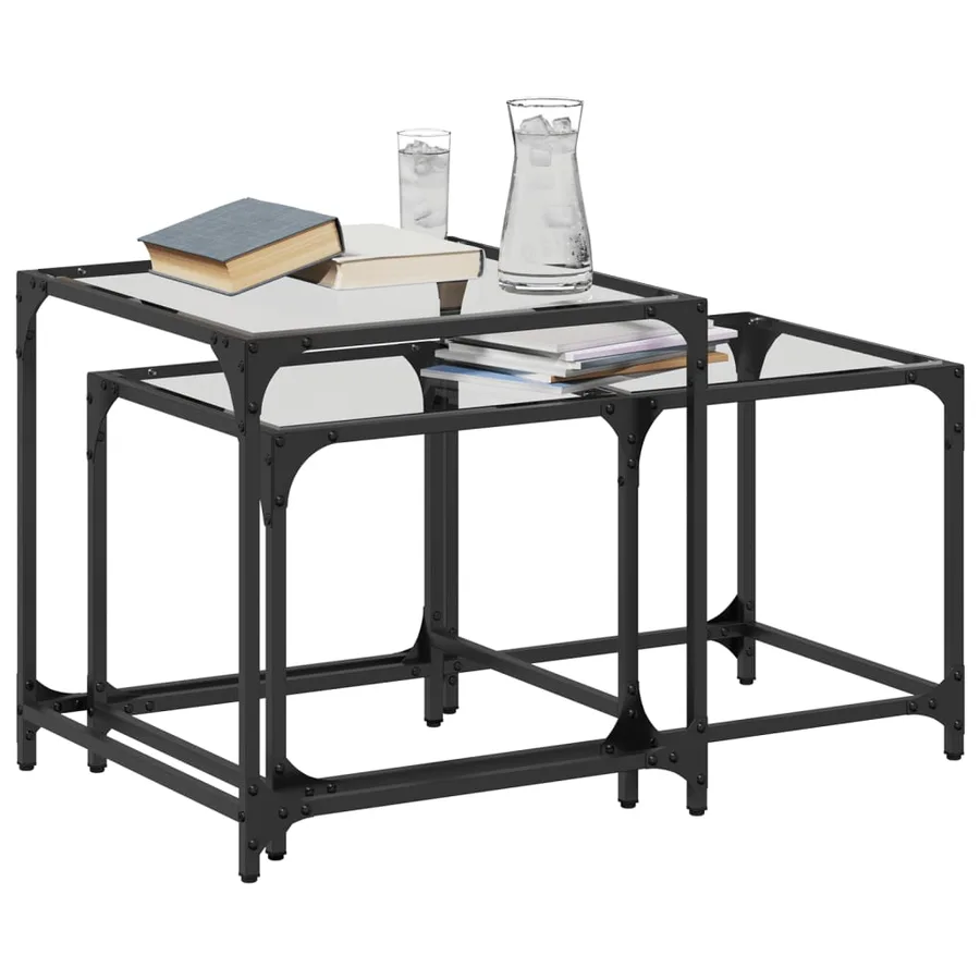Tables basses gigognes 2 pcs dessus en verre transparent acier - 3