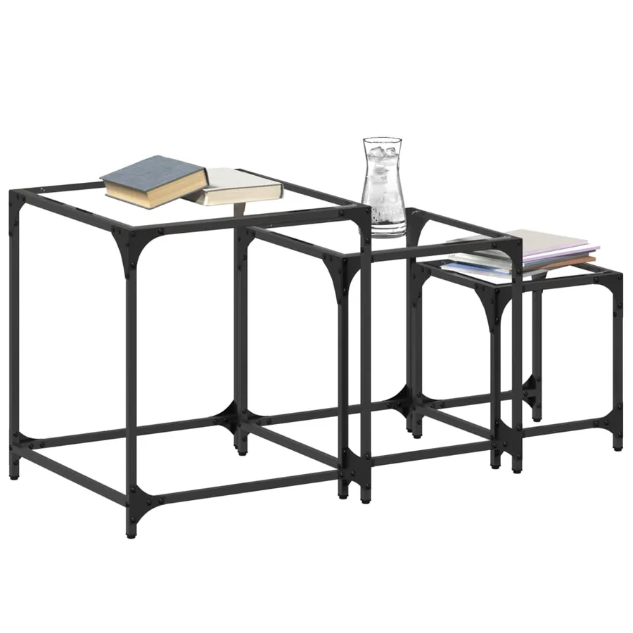 Tables basses gigognes 3 pcs dessus en verre transparent acier - 3