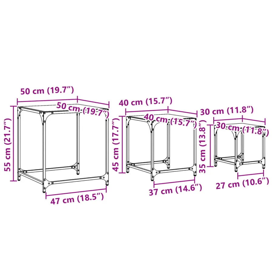 Tables basses gigognes 3 pcs dessus en verre transparent acier - 9