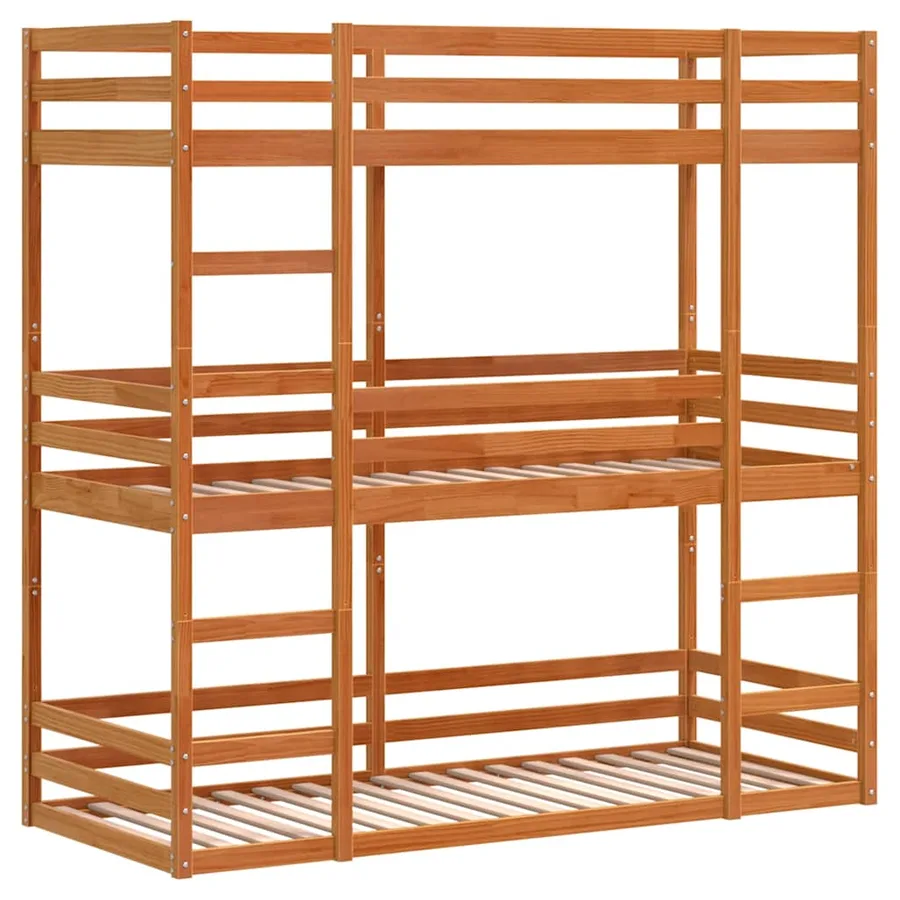 Lit superposé triple sans matelas 90x200 cm bois de pin massif - 3