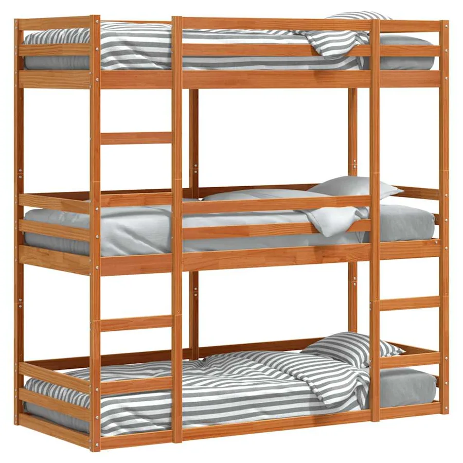 Lit superposé triple sans matelas 90x200 cm bois de pin massif - 4