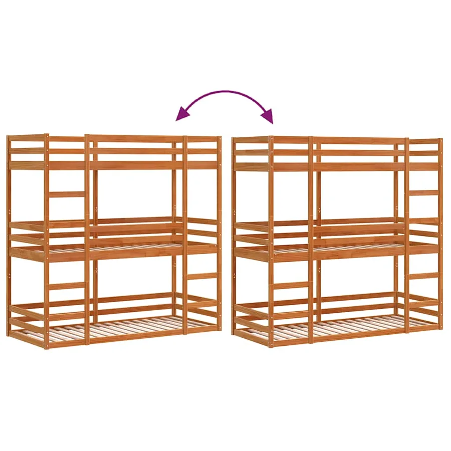 Lit superposé triple sans matelas 90x200 cm bois de pin massif - 8