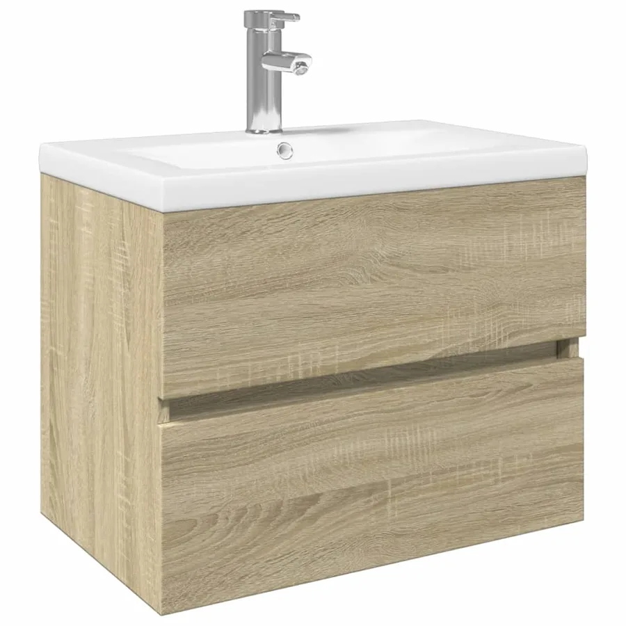 Ensemble de meubles de bain 2pcs céramique et bois d'ingénierie - 2