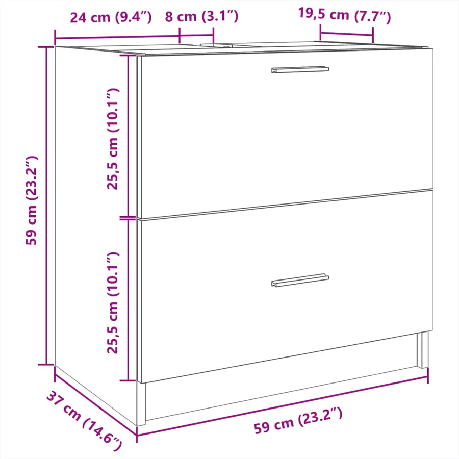 Armoire d'évier noir 59x37x59 cm bois d'ingénierie - 11