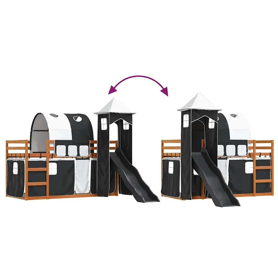 Lit superposé sans matelas avec toboggan blanc noir 90x200 cm - 11