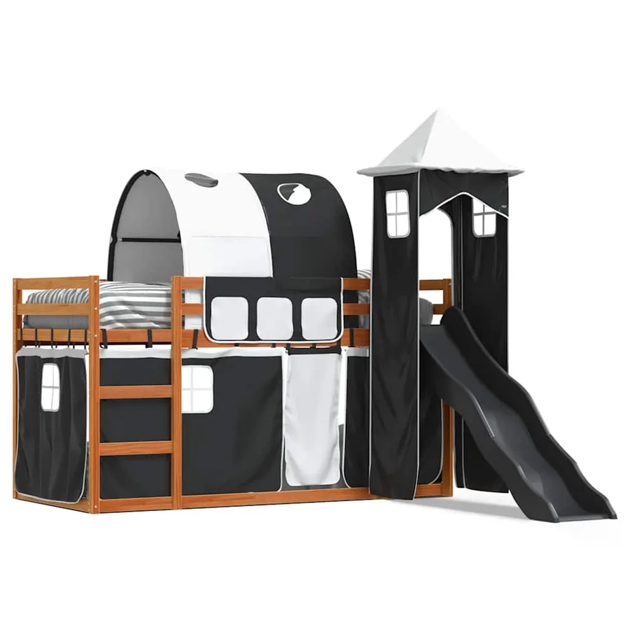 Lit superposé sans matelas avec toboggan blanc noir 90x200 cm - 2