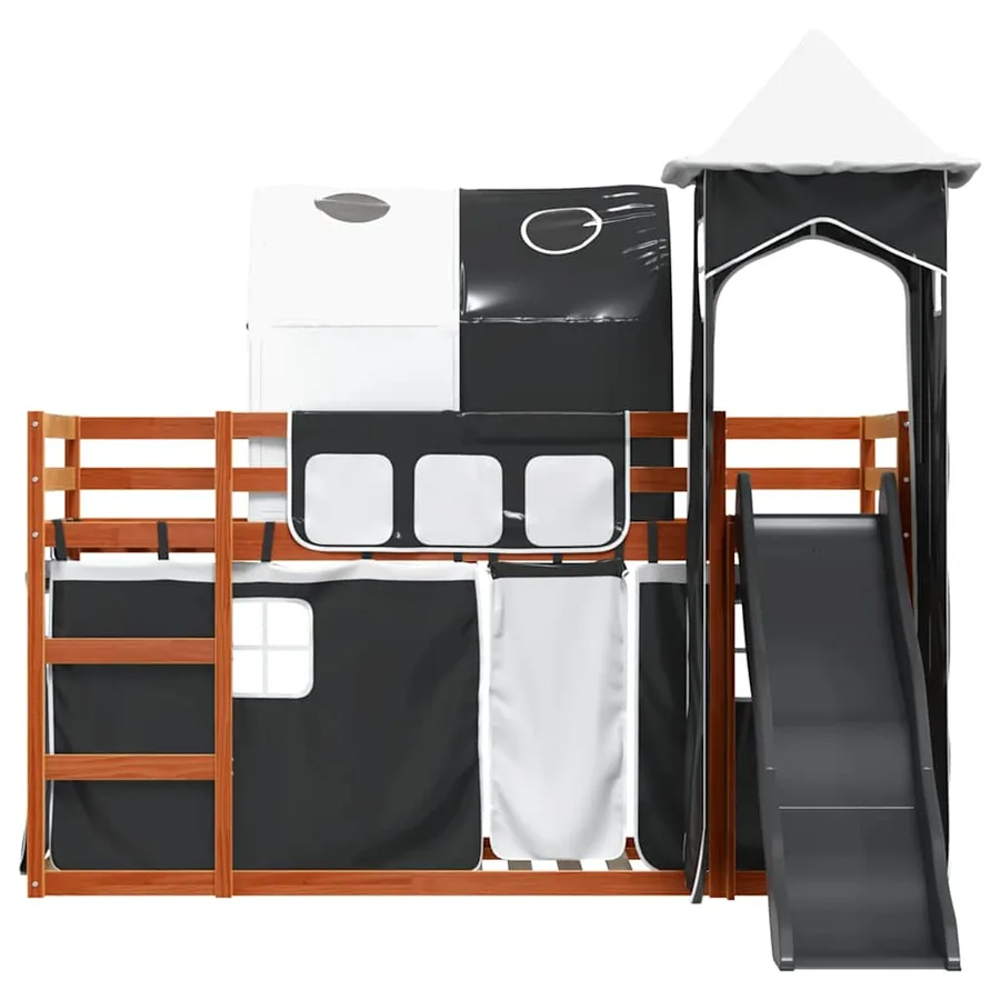 Lit superposé sans matelas avec toboggan blanc noir 90x200 cm - 7