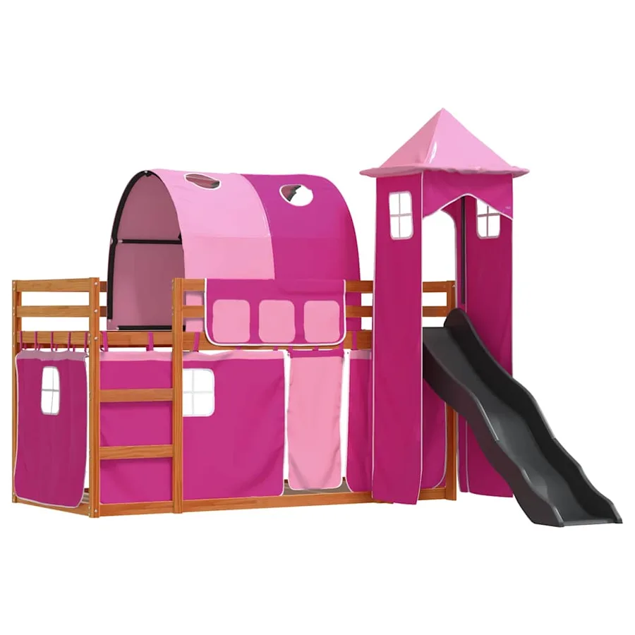 Lit superposé sans matelas avec toboggan et rideaux 80x200 cm - 3
