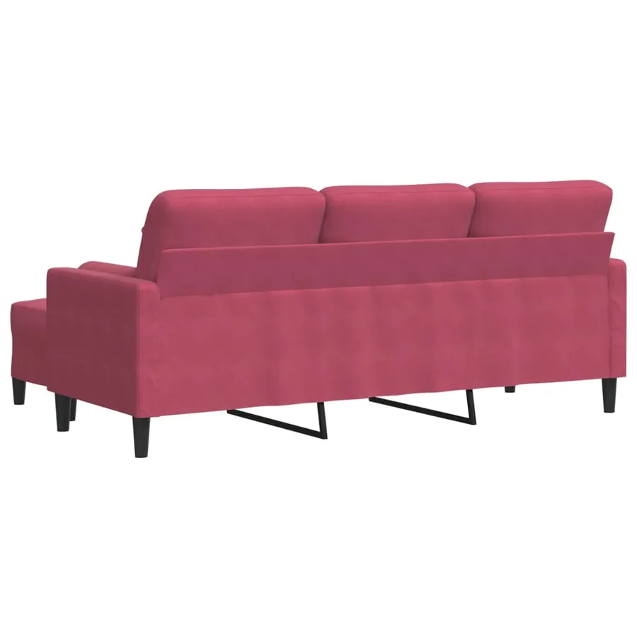 Canapé à 3 places et repose-pieds Rouge bordeaux 180 cm Velours - 5