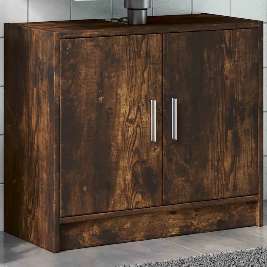 Armoire de lavabo chêne fumé 63x29x55 cm bois d'ingénierie
