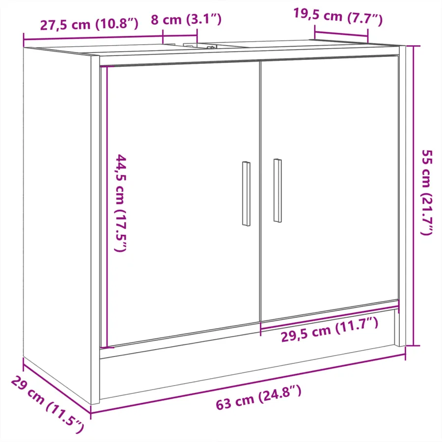 Armoire de lavabo chêne fumé 63x29x55 cm bois d'ingénierie - 11