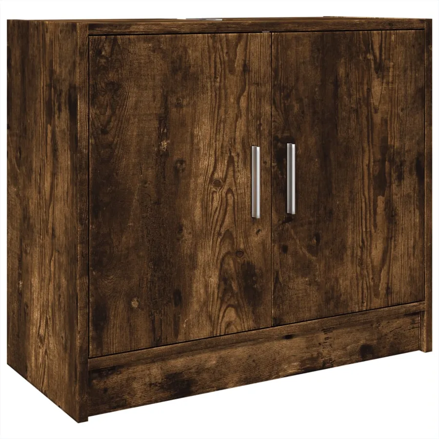 Armoire de lavabo chêne fumé 63x29x55 cm bois d'ingénierie - 2