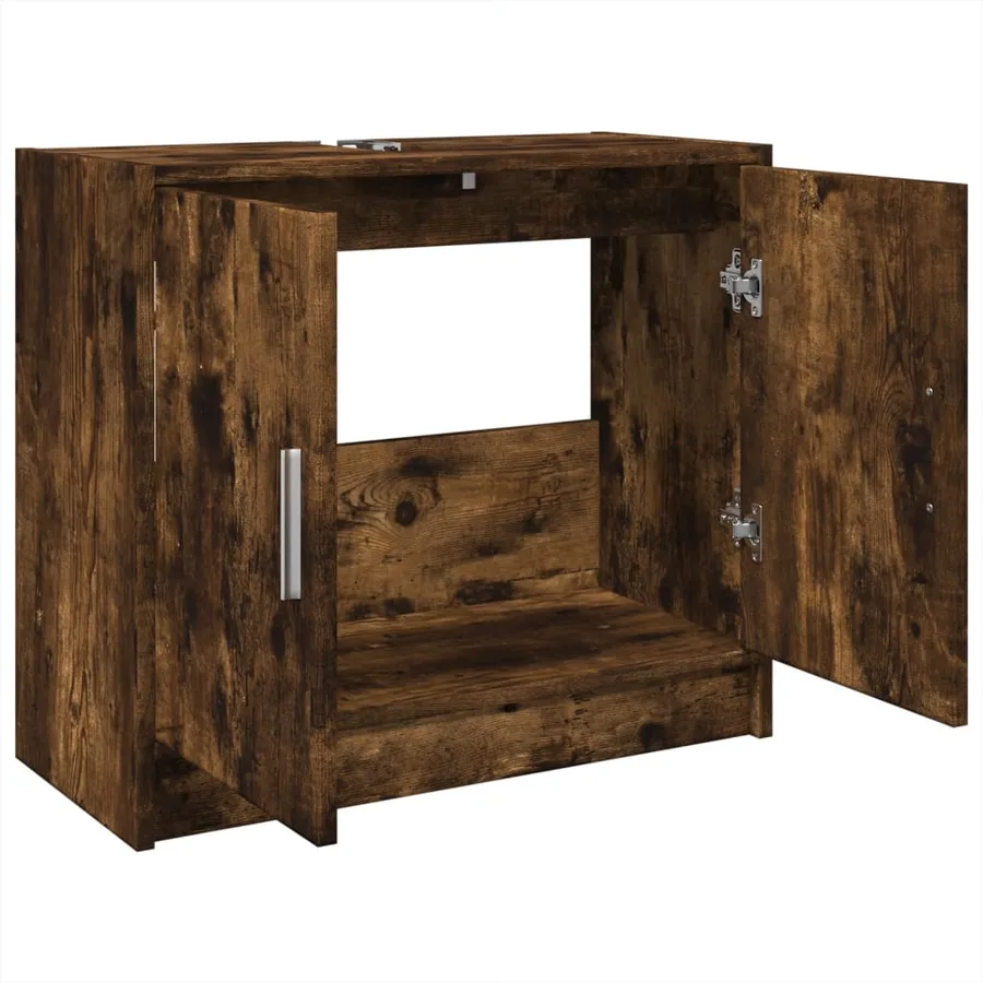 Armoire de lavabo chêne fumé 63x29x55 cm bois d'ingénierie - 5