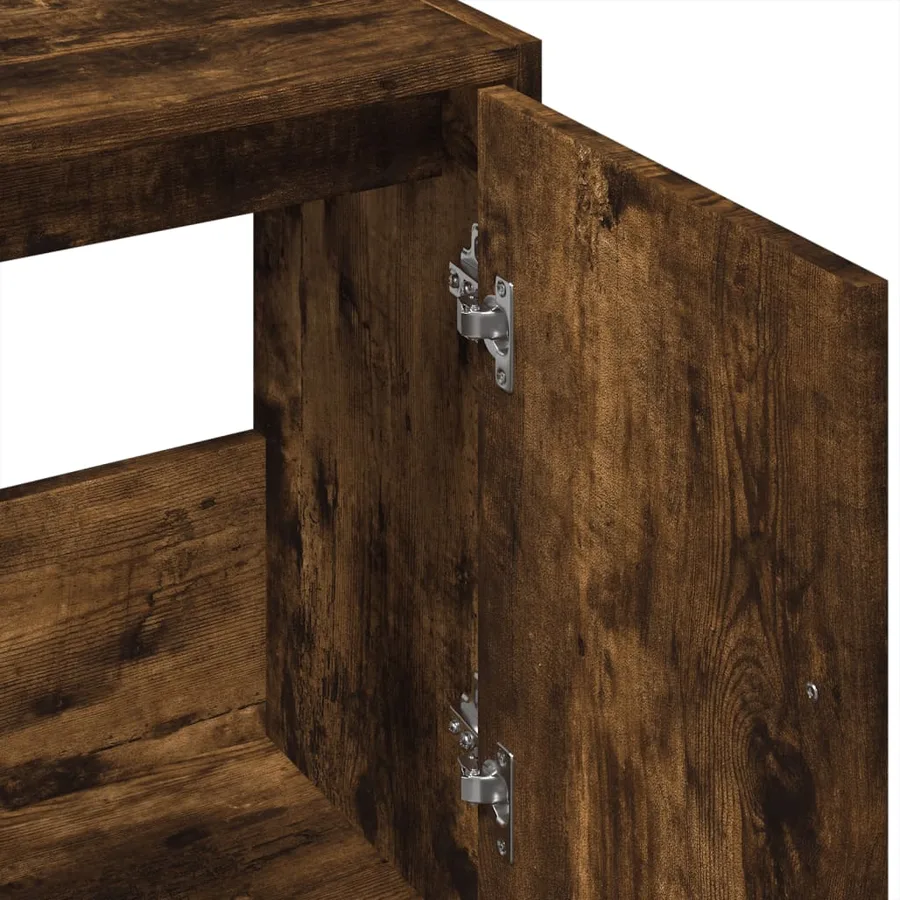 Armoire de lavabo chêne fumé 63x29x55 cm bois d'ingénierie - 8